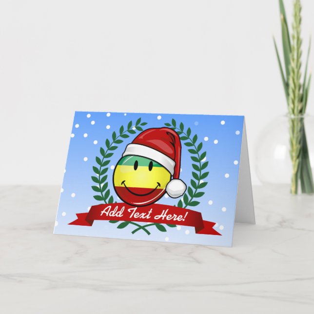 Cartes Pour Fêtes Annuelles Drapeau Rastafarien de style Noël souriant (Devant)