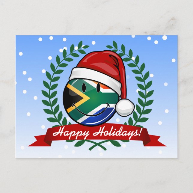 Cartes Pour Fêtes Annuelles Drapeau sud-africain souriant style de Noël (Devant)