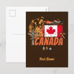 Cartes Pour Fêtes Annuelles Drapeau Vintage Du Canada Et Vacances Ours Grizzli