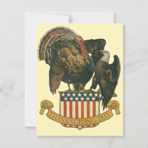 Cartes Pour Fêtes Annuelles Drapeau vintage Thanksgiving Turquie, Aigle, Drape