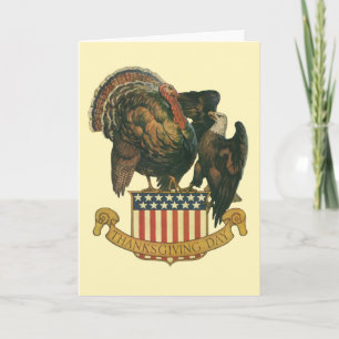 Cartes Pour Fêtes Annuelles Drapeau vintage Thanksgiving Turquie, Aigle, Drape