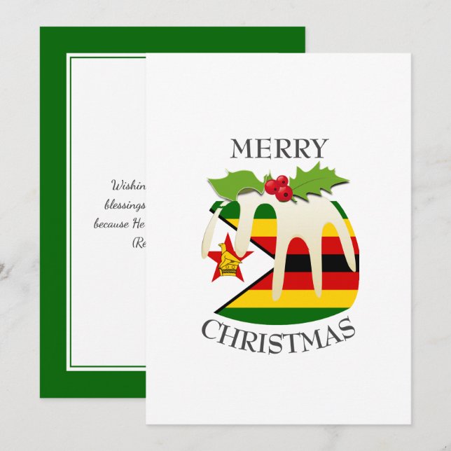 Cartes Pour Fêtes Annuelles DRAPEAU ZIMBABWE | Pudding Festif de Plum | Noël (Devant / Derrière)