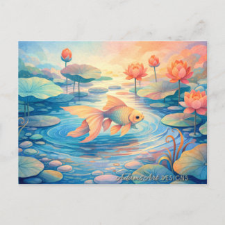 Cartes Pour Fêtes Annuelles Dreamy Lotus Pond Goldfish