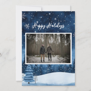 Cartes Pour Fêtes Annuelles Dreamy Magical Navy Blue Snowy Photo de vacances