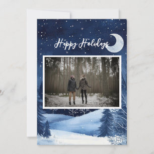 Cartes Pour Fêtes Annuelles Dreamy Magical Navy Blue Snowy Photo de vacances