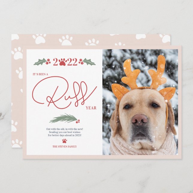 Cartes Pour Fêtes Annuelles Drôle 2022 ruff script année animal de compagnie p (Devant / Derrière)