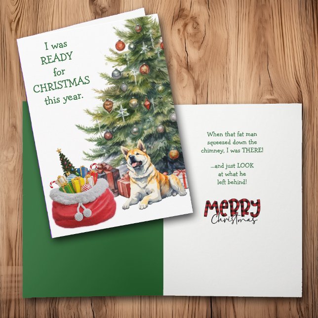 Cartes Pour Fêtes Annuelles Drôle Akita Chien prêt pour Noël (Créateur téléchargé)