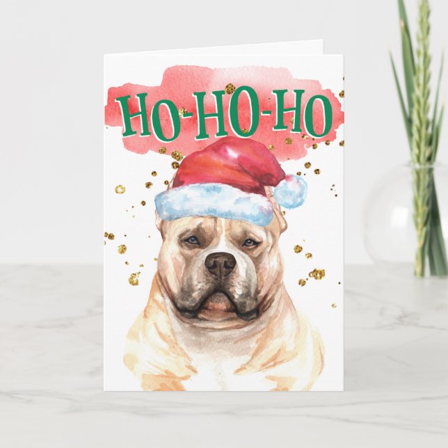 Cartes Pour Fêtes Annuelles Drôle American Bully Santa chapeau yappy howlidays (Devant)