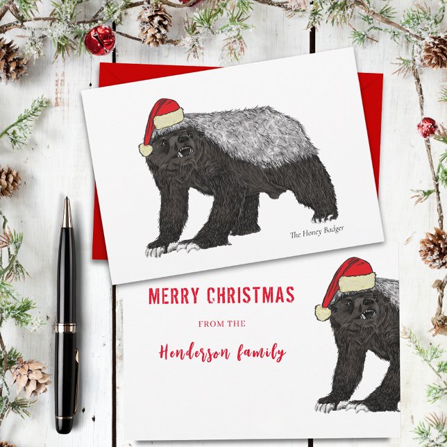 Cartes Pour Fêtes Annuelles Drôle badger de miel Père Noël badass ironie (Christmas honey badger funny badass santa personalized holiday card)