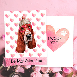 Cartes Pour Fêtes Annuelles Drôle Basset Hound I Woof You Dog Valentine's Day