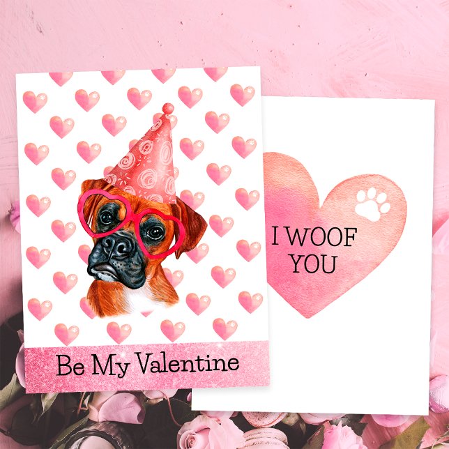 Cartes Pour Fêtes Annuelles Drôle Boxer I Woof You Dog Valentine's Day (Créateur téléchargé)