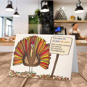 Cartes Pour Fêtes Annuelles Drôle Caricature de Thanksgiving "Turkeys on Strik