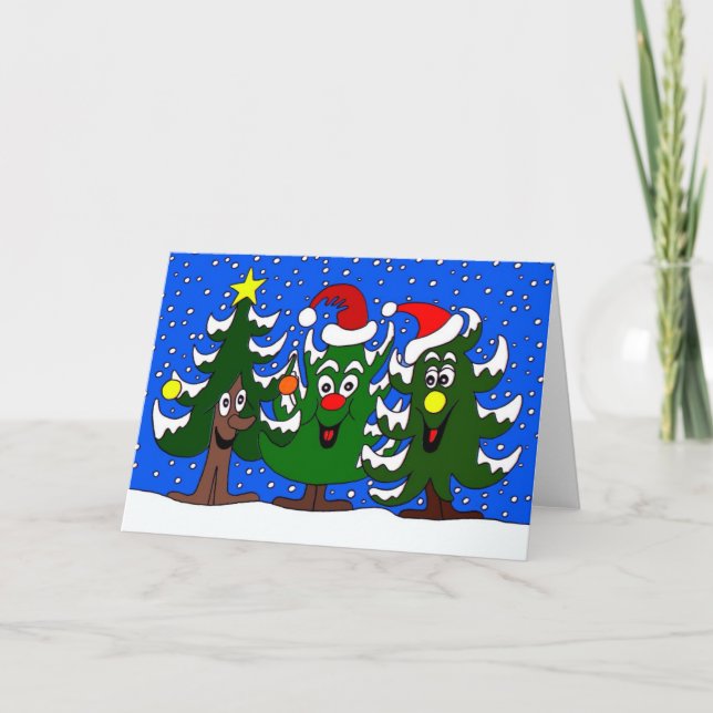 Cartes Pour Fêtes Annuelles Drôle Cartoon Arbres de Noël (Devant)