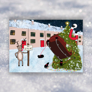 Cartes Pour Fêtes Annuelles Drôle Cartoon Cat Reindeer Père Noël Noël