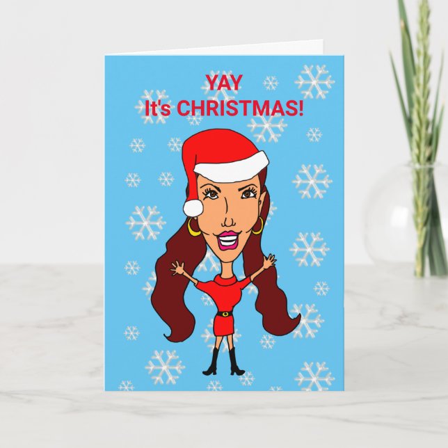 Cartes Pour Fêtes Annuelles Drôle Cartoon Femme Fashionista Noël (Devant)