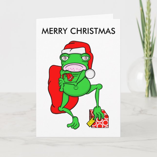 Cartes Pour Fêtes Annuelles Drôle Cartoon Frog Père Noël Joyeux Noël (Devant)