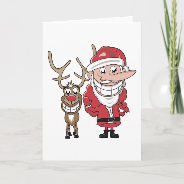 Cartes Pour Fêtes Annuelles Drôle Cartoon Père Noël et Rudolph (Devant)