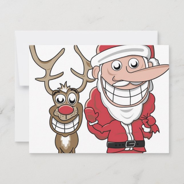 Cartes Pour Fêtes Annuelles Drôle Cartoon Père Noël et Rudolph (Devant)