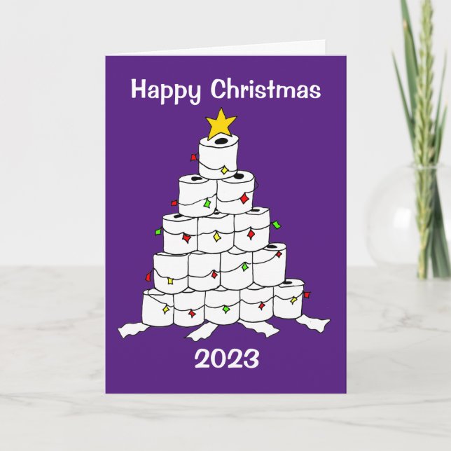 Cartes Pour Fêtes Annuelles Drôle Cartoon Toilette Roll Arbre de Noël (Devant)