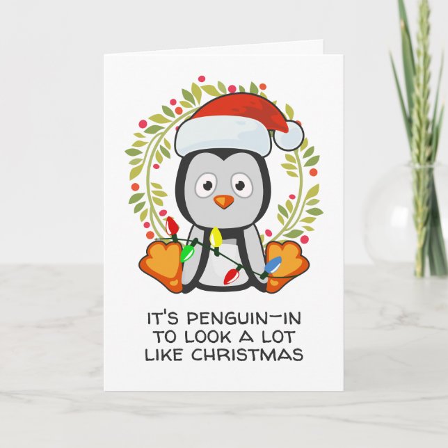 Cartes Pour Fêtes Annuelles Drôle Chanson de Noël Pun Penguin (Devant)