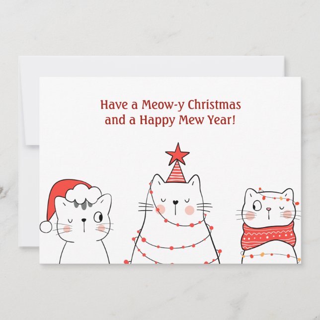 Cartes Pour Fêtes Annuelles Drôle chat miow de Noël (Devant)