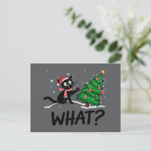 Cartes Pour Fêtes Annuelles Drôle Chat Noir Poussant Arbre De Noël Chat Quoi ?
