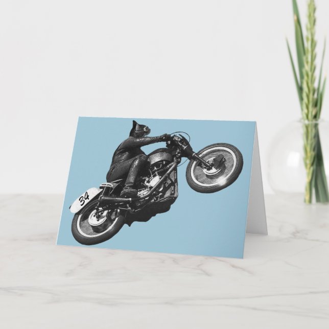 Cartes Pour Fêtes Annuelles drôle chat vintage moto (Devant)