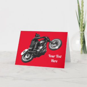 Cartes Pour Fêtes Annuelles drôle chat vintage moto