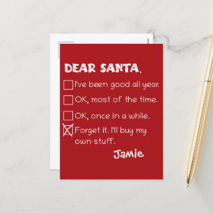 Cartes Pour Fêtes Annuelles Drôle Cher Père Noël J'ai Été Sage Liste de Contrô