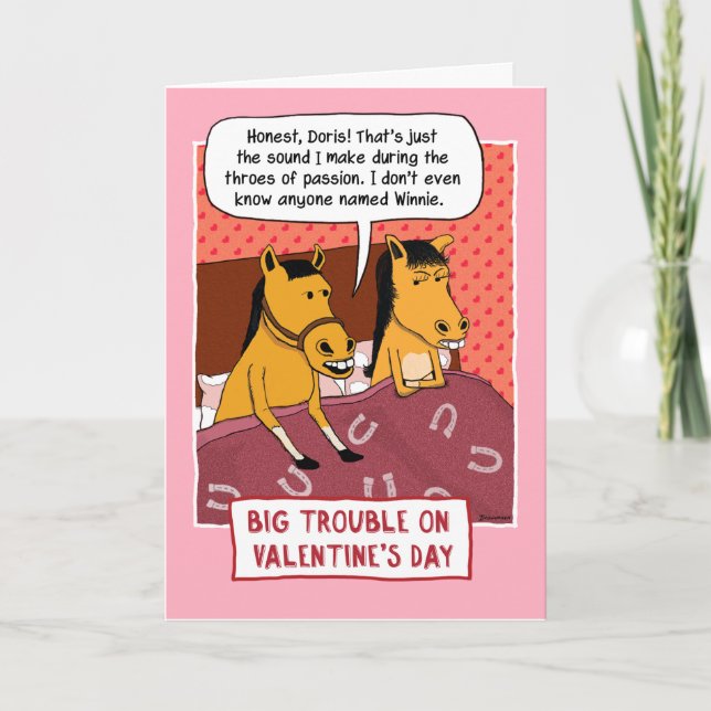 Cartes Pour Fêtes Annuelles Drôle Cheval dans Bed Valentine's Day (Devant)