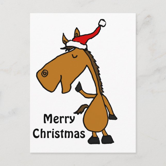Cartes Pour Fêtes Annuelles Drôle Cheval dans Santa Hat Art de Noël (Devant)