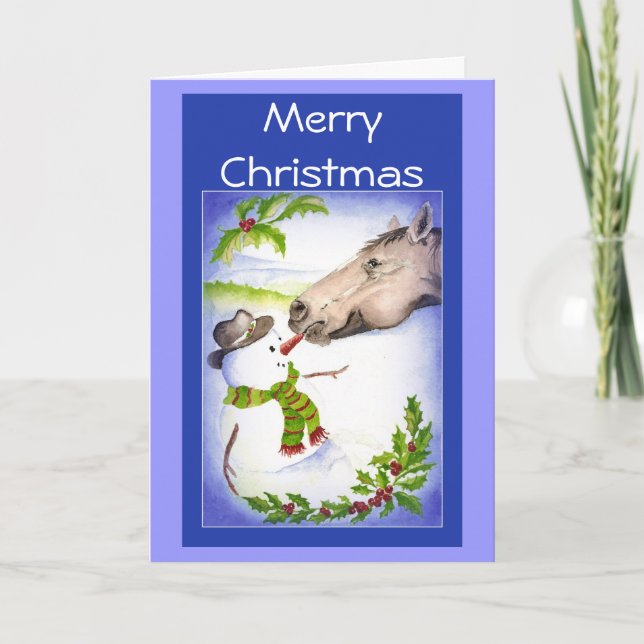 Cartes Pour Fêtes Annuelles Drôle Cheval de Noël & Humour de Snowman (Devant)