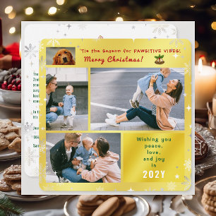 Cartes Pour Fêtes Annuelles Drôle Chien Chat Paix Amour Joie Elégante Photo Or