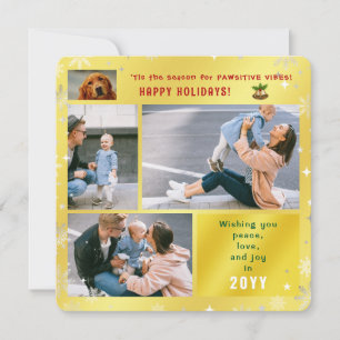 Cartes Pour Fêtes Annuelles Drôle Chien Chat Paix Amour Joie Elégante Photo Or