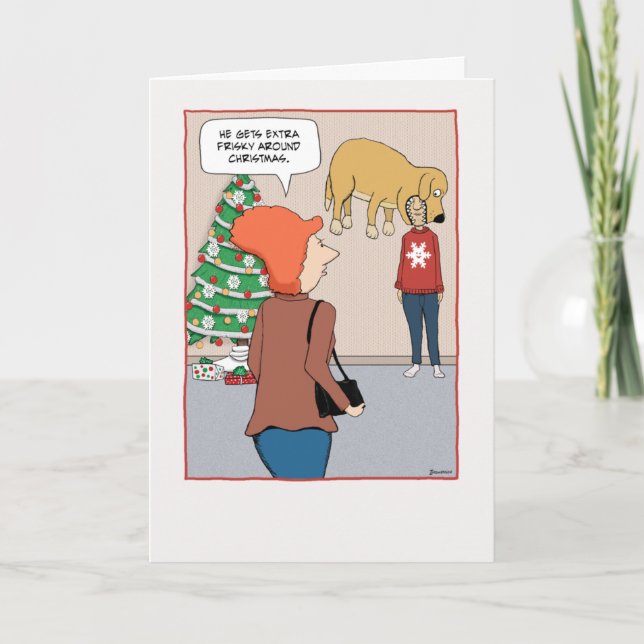 Cartes Pour Fêtes Annuelles Drôle Chien Excité à propos de Noël (Devant)