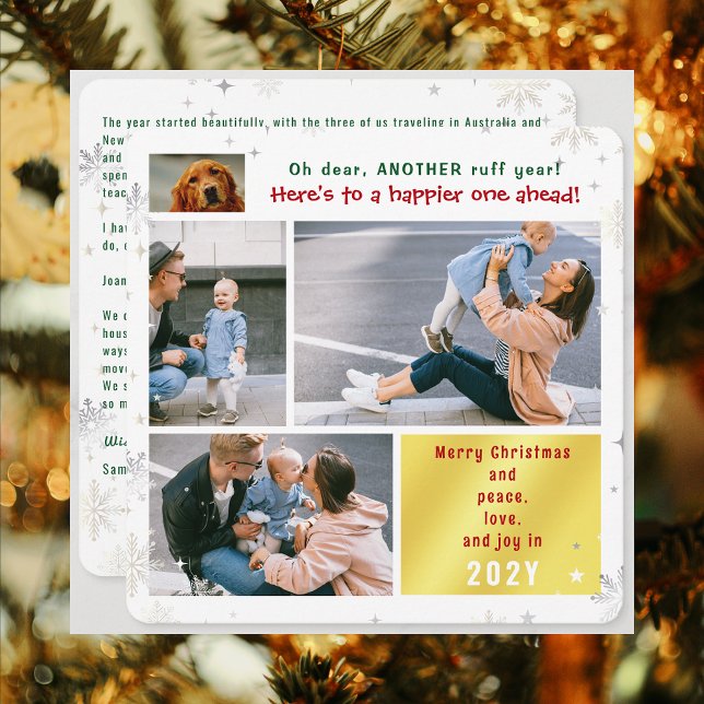 Cartes Pour Fêtes Annuelles Drôle Chien ruff année Paix Amour Joy 4 Photos Gol (Funny Dog Oh Dear Another Ruff Year 4 Photos Merry Christmas Peace Love Joy Cute Snow Elegant Modern)