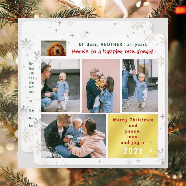 Cartes Pour Fêtes Annuelles Drôle Chien Ruff Année Paix Amour Joy Cute 5 Photo (Cute Funny Dog Oh Dear Ruff Year Merry Christmas 5 Photos Peace Love Joy Elegant Xmas Tree Letter)