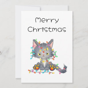 Cartes Pour Fêtes Annuelles Drôle Comic Whimsical Chat en colère Joyeux Noël