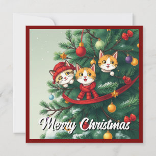 Cartes Pour Fêtes Annuelles Drôle Comic Whimsical Chat Joyeux Arbre de Noël