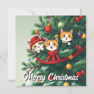 Cartes Pour Fêtes Annuelles Drôle Comic Whimsical Chat Joyeux Arbre de Noël