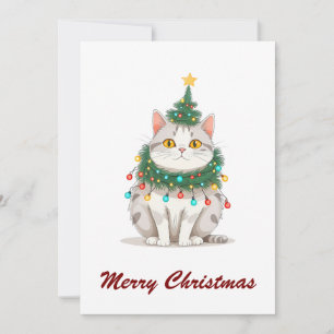 Cartes Pour Fêtes Annuelles Drôle Comic Whimsical Chat Joyeux Arbre de Noël