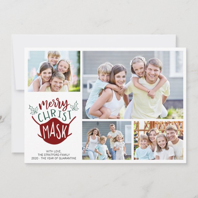 Cartes Pour Fêtes Annuelles Drôle COVID-19 MERRY ChristMASK Masque Visage 4 Ph (Devant)