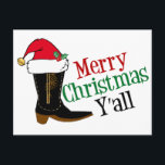 Cartes Pour Fêtes Annuelles Drôle Cowboy Joyeux Noël Yall<br><div class="desc">Joyeux Noël,  tous. Une carte postale de vacances amusante pour un cowboy texan qui parle avec l'argot du sud. Une botte de cowboy surmontée d'un casquette du Père Noël.</div>