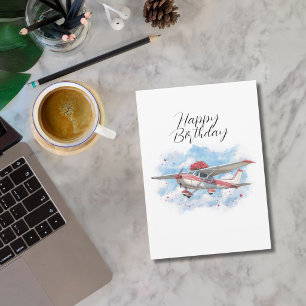Cartes Pour Fêtes Annuelles Drôle d'avion d'anniversaire transportant des fleu