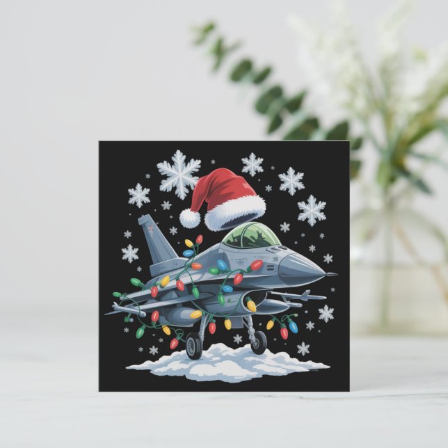 Cartes Pour Fêtes Annuelles Drôle de chasseur à réaction militaire Noël vacanc (Debout devant)