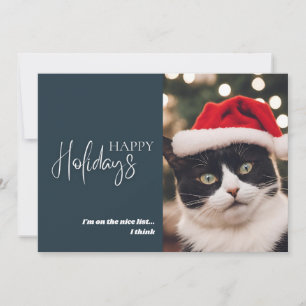 Cartes Pour Fêtes Annuelles Drôle de chat de Noël de compagnie de liste bleue 
