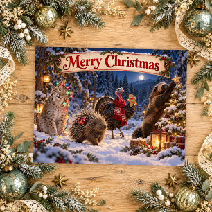 Cartes Pour Fêtes Annuelles Drôle de faune hivernale Noël
