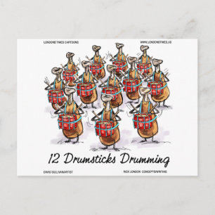 Cartes Pour Fêtes Annuelles Drôle de Noël 12 Baguettes de Tambour Cadeaux et T