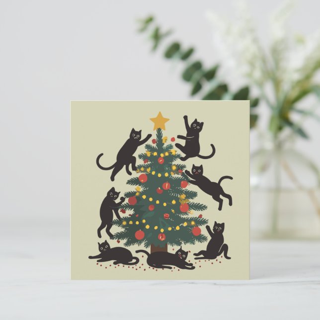 Cartes Pour Fêtes Annuelles Drôle de Noël Amateur de Chats Bonne Année Chat  (Debout devant)