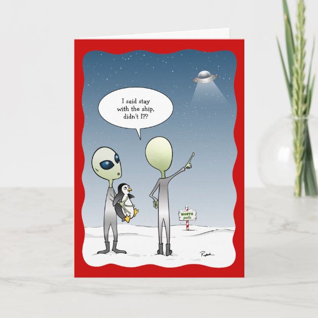 Cartes Pour Fêtes Annuelles Drôle de Noël d'alien UFO Santa Rudolph (Devant)